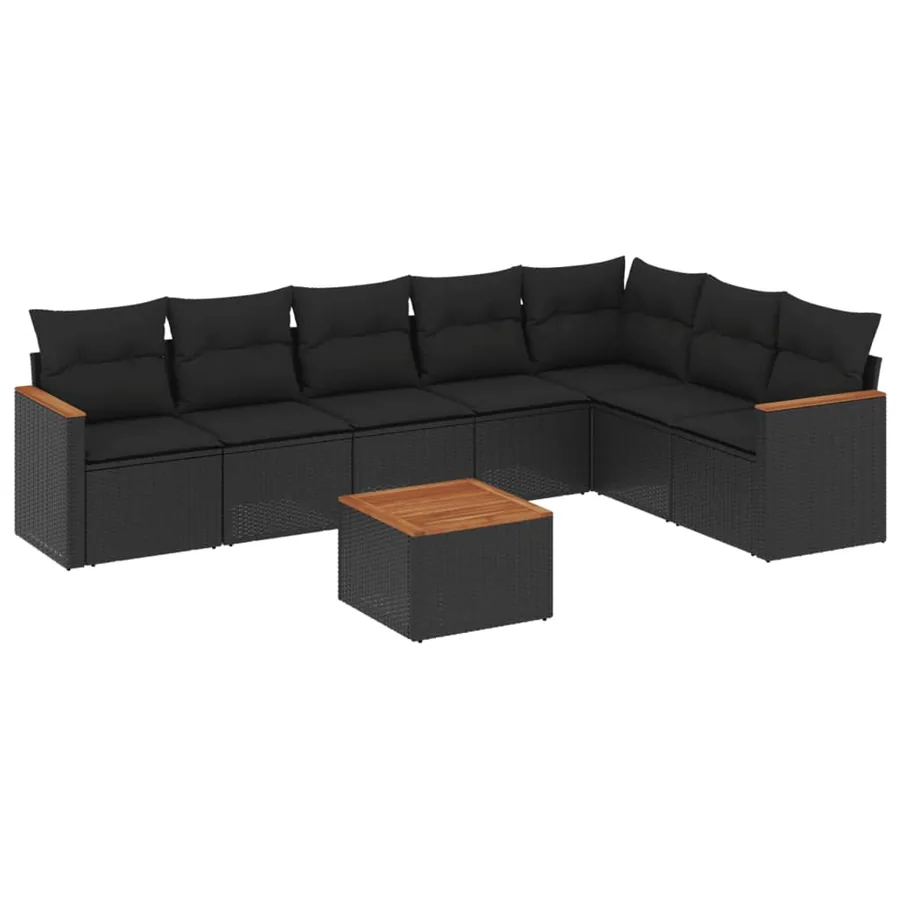Salon de jardin 8 pcs avec coussins noir résine tressée - 2