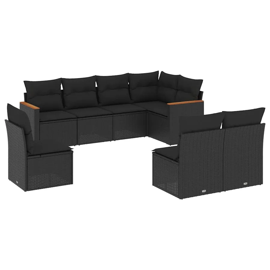 Salon de jardin 8 pcs avec coussins noir résine tressée - 2