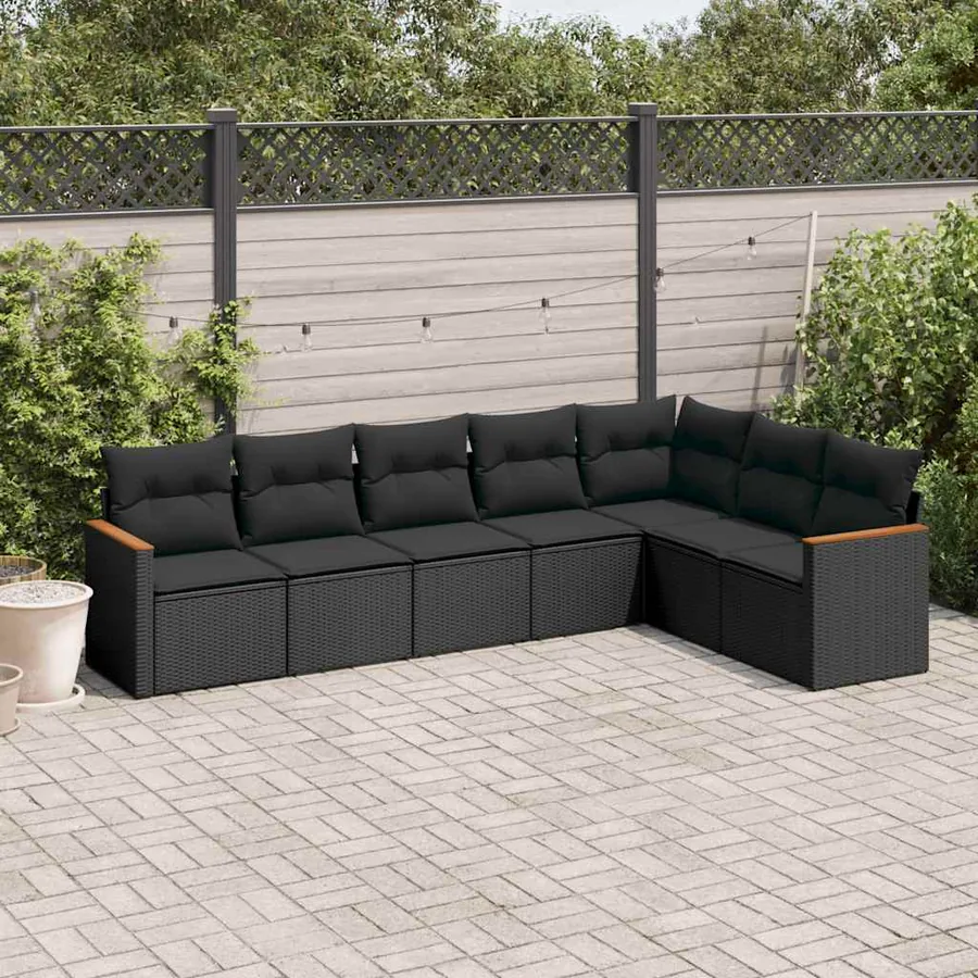 Salon de jardin 7 pcs avec coussins noir résine tressée 62 x 62 x 69 cm - 60,2 kg