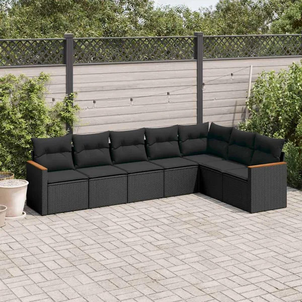 Salon de jardin 7 pcs avec coussins noir résine tressée 62 x 62 x 69 cm - 60,2 kg