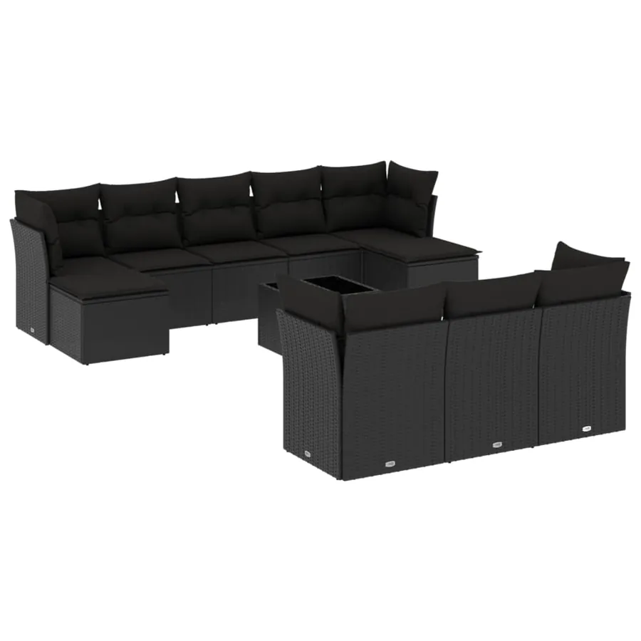 Salon de jardin 11 pcs avec coussins noir résine tressée - 2
