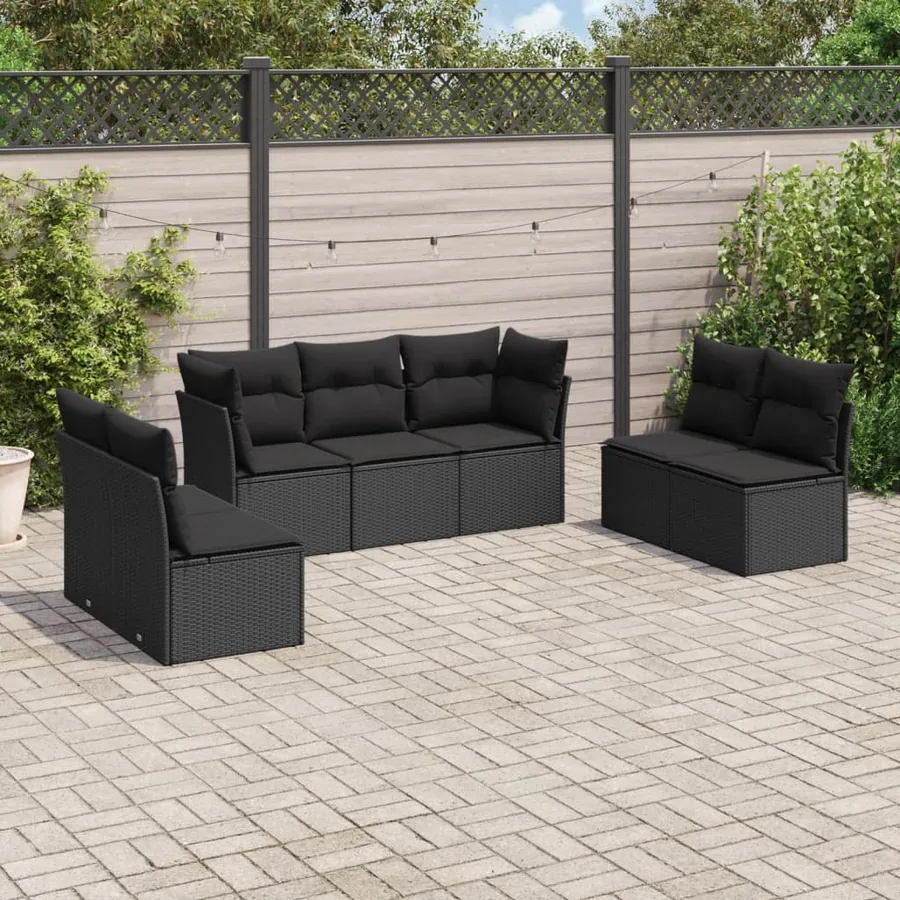 Salon de jardin 7 pcs avec coussins noir résine tressée 62 x 62 x 69 cm - 58,0 kg