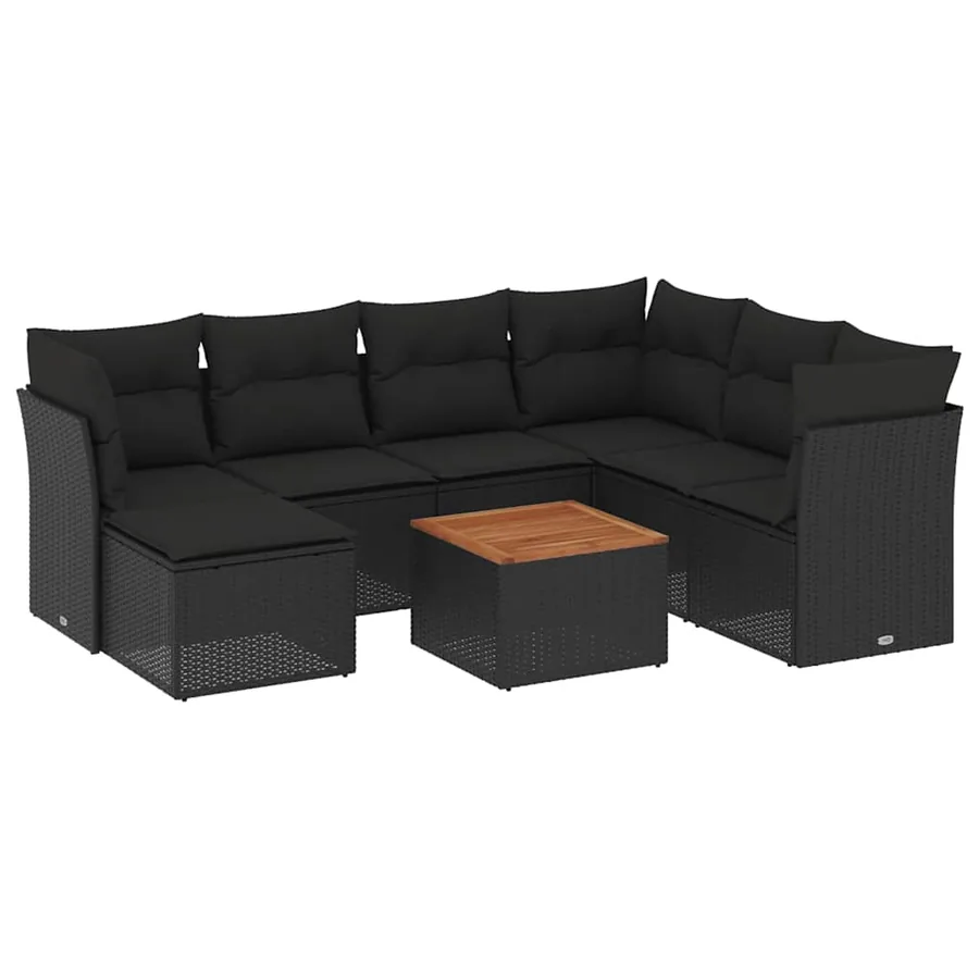 Salon de jardin 8 pcs avec coussins noir résine tressée - 2