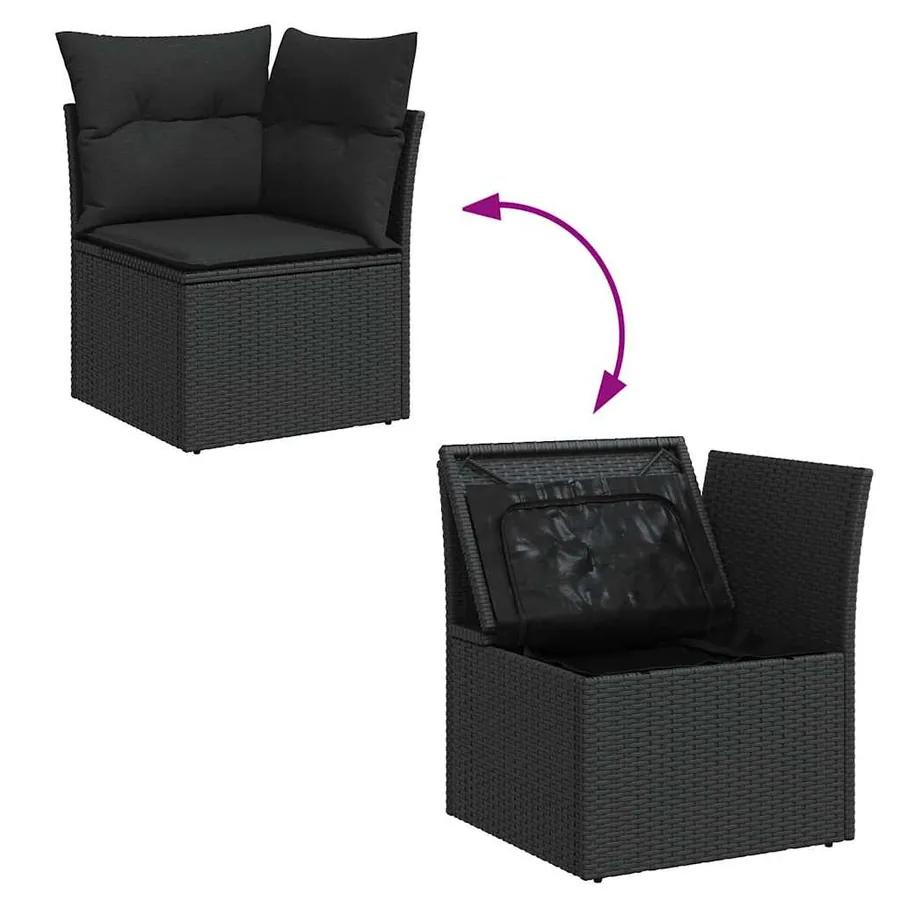 Salon de jardin 8 pcs avec coussins noir résine tressée - 7