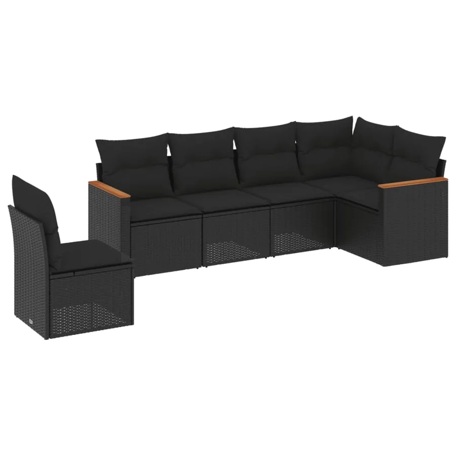 Salon de jardin 6 pcs avec coussins noir résine tressée - 2