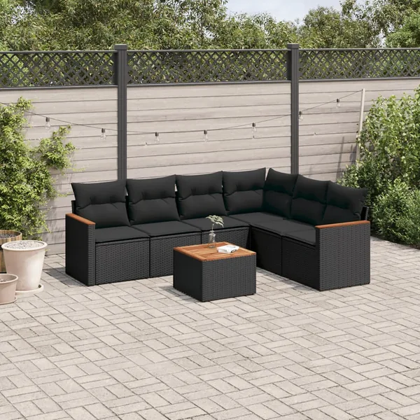 Salon de jardin 7 pcs avec coussins noir résine tressée 62 x 62 x 69 cm - 59,2 kg