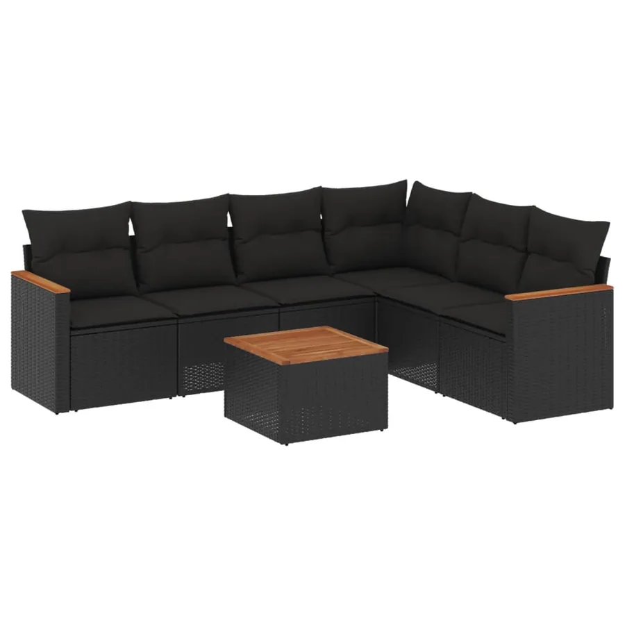 Salon de jardin 7 pcs avec coussins noir résine tressée 62 x 62 x 69 cm - 59,2 kg - 2