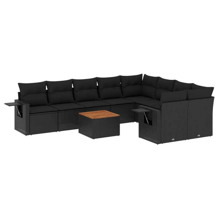 Salon de jardin 10 pcs avec coussins noir résine tressée - 2