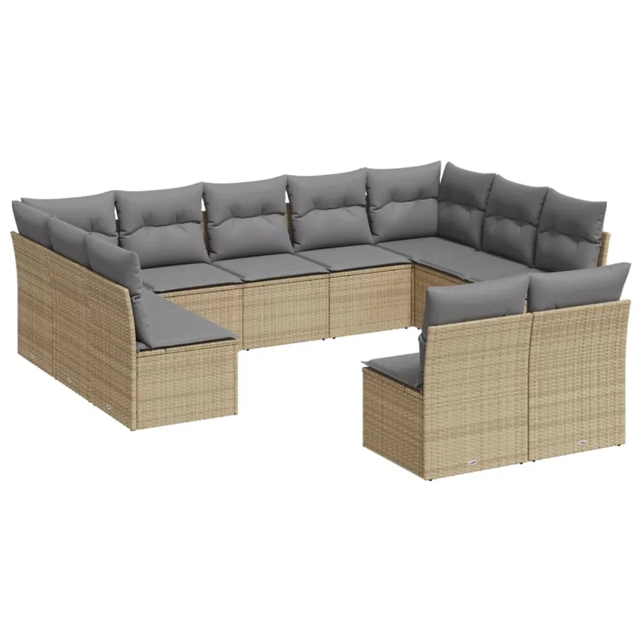 Salon de jardin 11 pcs avec coussins beige résine tressée - 2