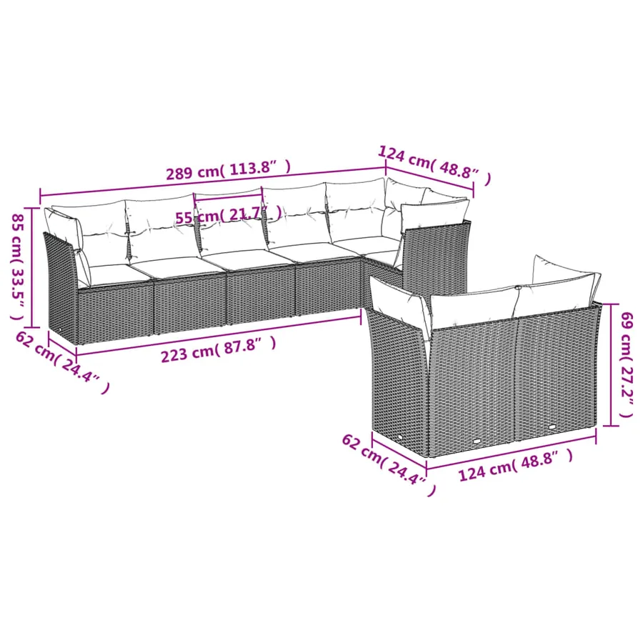 Salon de jardin avec coussins 8 pcs beige résine tressée - 3