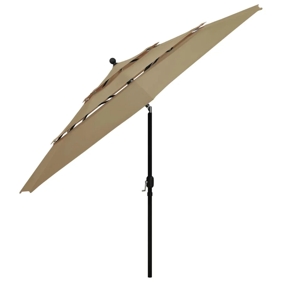 Parasol de jardin à 3 niveaux avec mât en aluminium taupe 3,5 m - 3