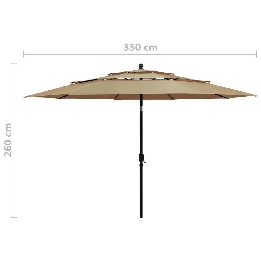 Parasol de jardin à 3 niveaux avec mât en aluminium taupe 3,5 m - 8