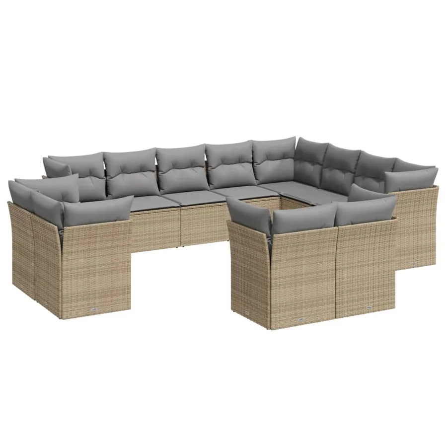 Salon de jardin avec coussins 12 pcs beige résine tressée - 2
