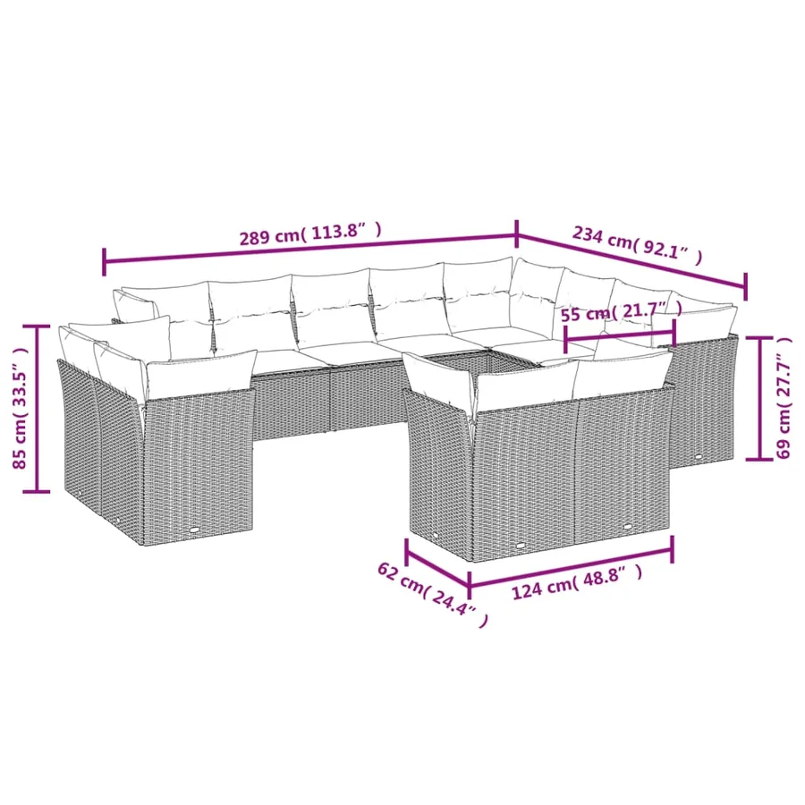 Salon de jardin avec coussins 12 pcs beige résine tressée - 3
