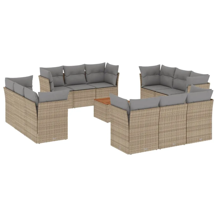 Salon de jardin et coussins 13 pcs mélange beige résine tressée - 2