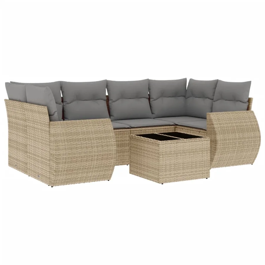 Salon de jardin avec coussins 7 pcs beige résine tressée - 2