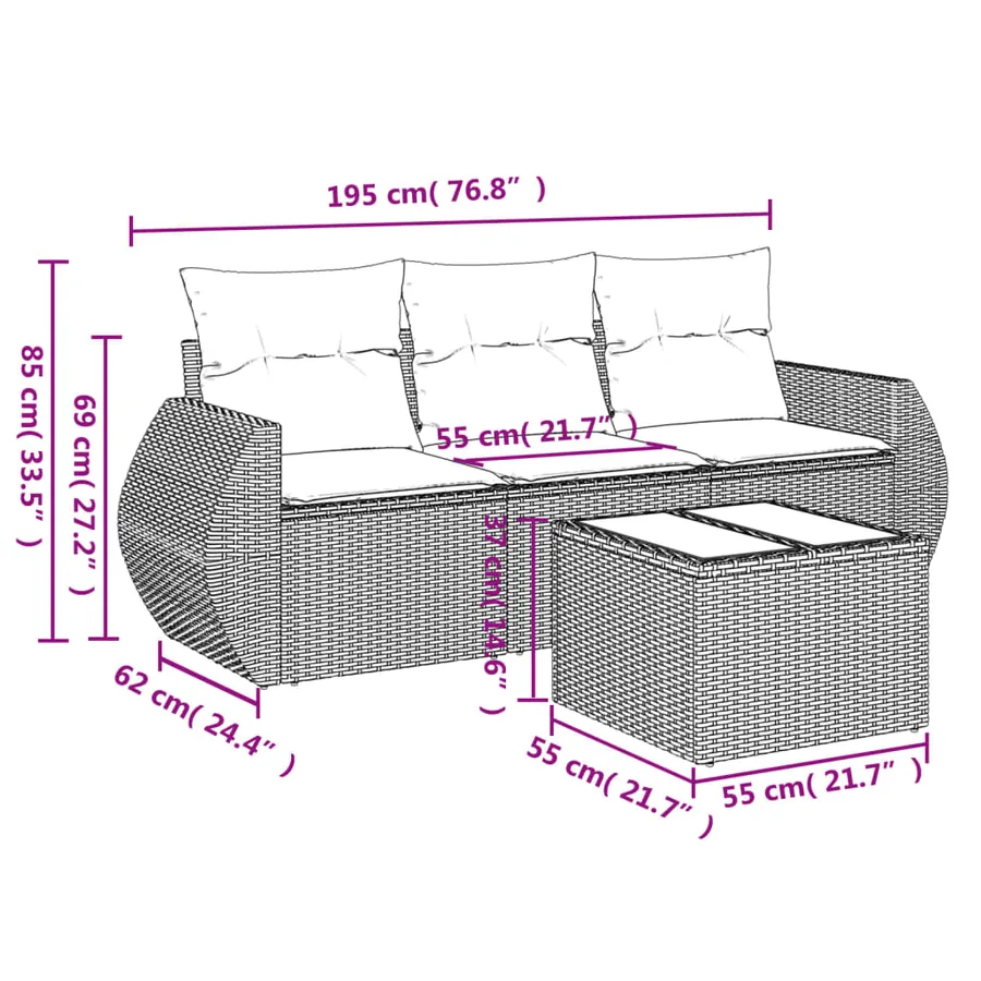 Salon de jardin avec coussins 4 pcs beige résine tressée - 3