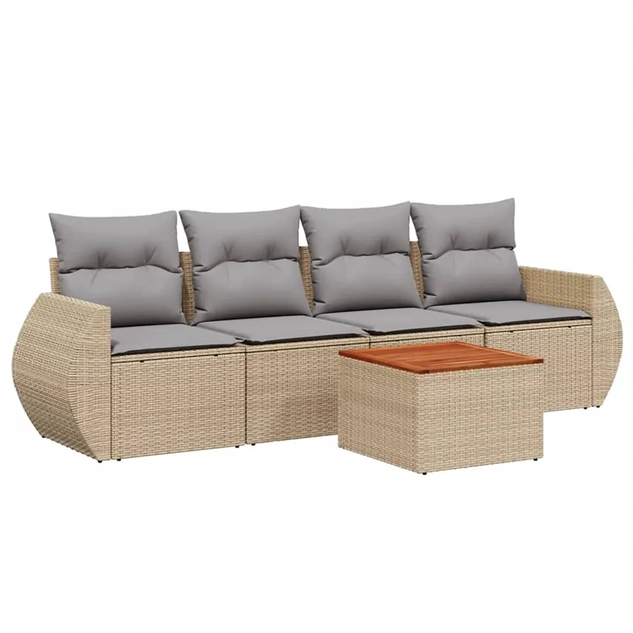 Salon de jardin avec coussins 5 pcs beige résine tressée - 2