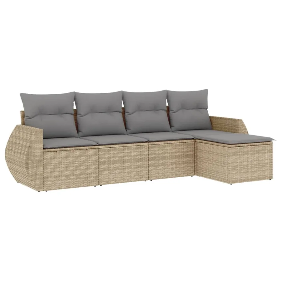 Salon de jardin avec coussins 5 pcs beige résine tressée - 2