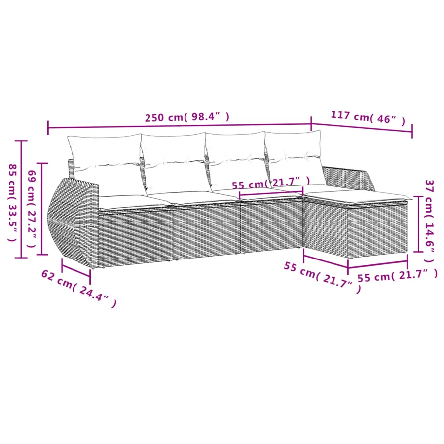 Salon de jardin avec coussins 5 pcs beige résine tressée - 7