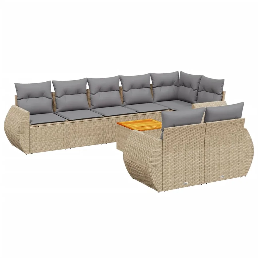 Salon de jardin avec coussins 9 pcs beige résine tressée - 2