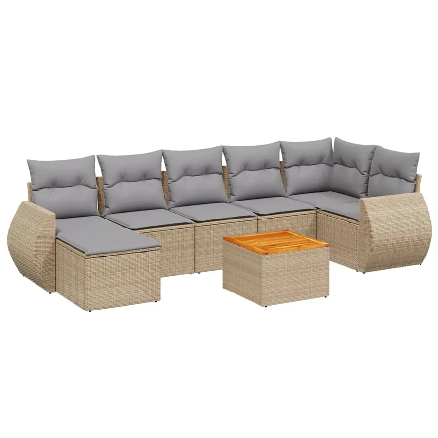 Salon de jardin avec coussins 8 pcs beige résine tressée - 2
