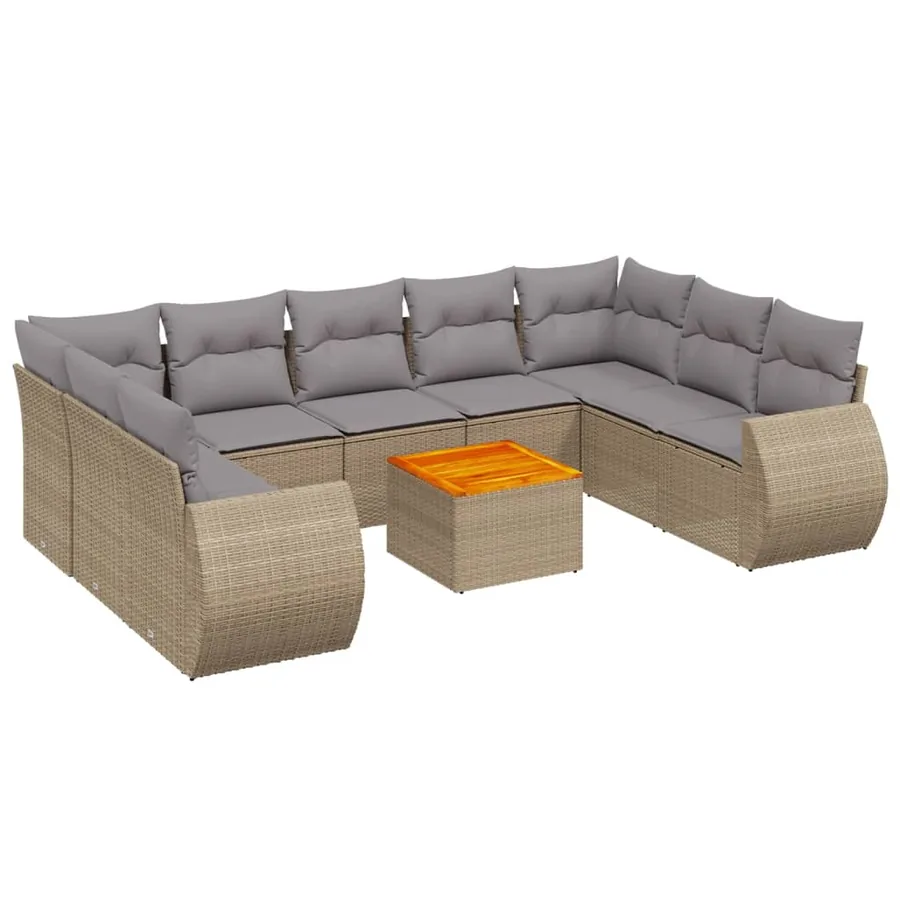 Salon de jardin avec coussins 10 pcs beige résine tressée - 2