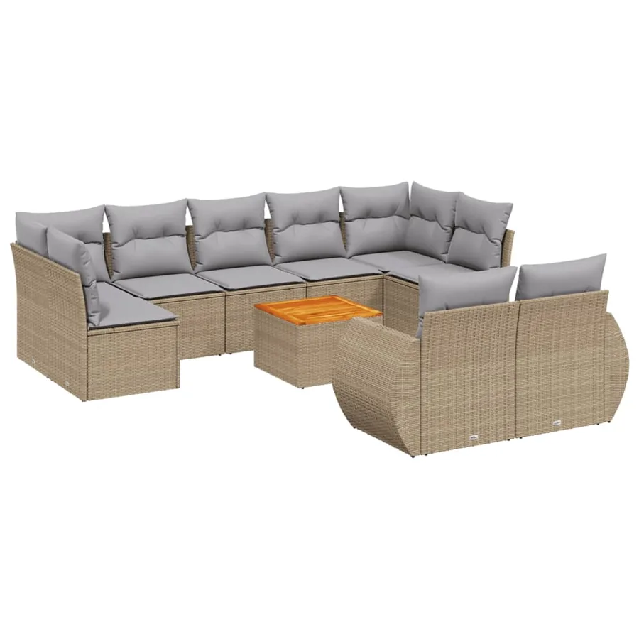 Salon de jardin avec coussins 10 pcs beige résine tressée - 2