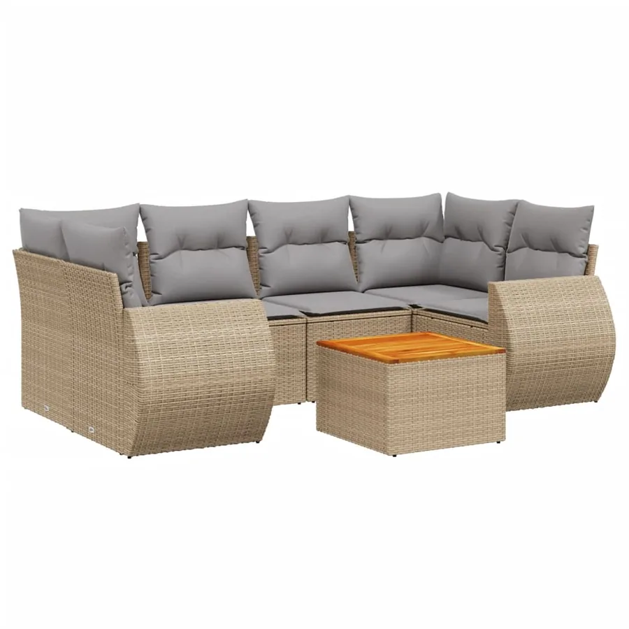 Salon de jardin avec coussins 7 pcs beige résine tressée - 2