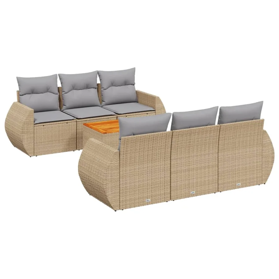 Salon de jardin avec coussins 7 pcs beige résine tressée - 2