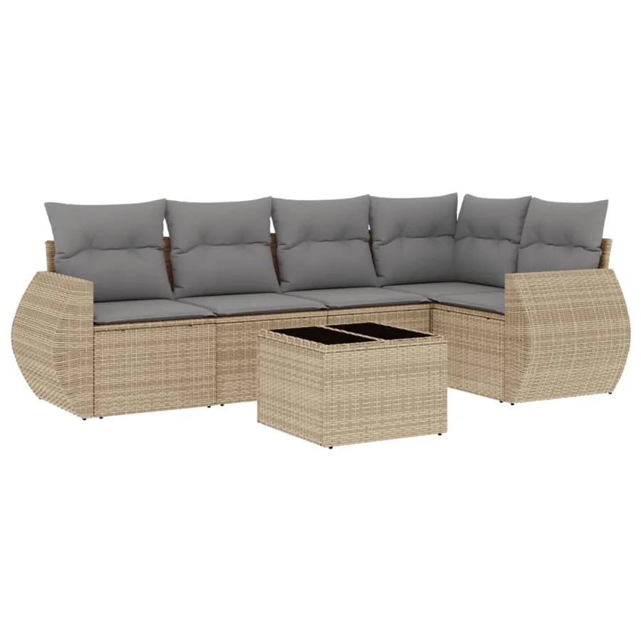 Salon de jardin avec coussins 6 pcs beige résine tressée - 2