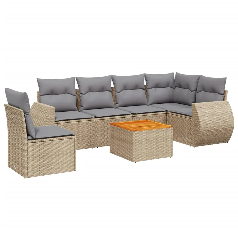 Salon de jardin avec coussins 7 pcs beige résine tressée - 2