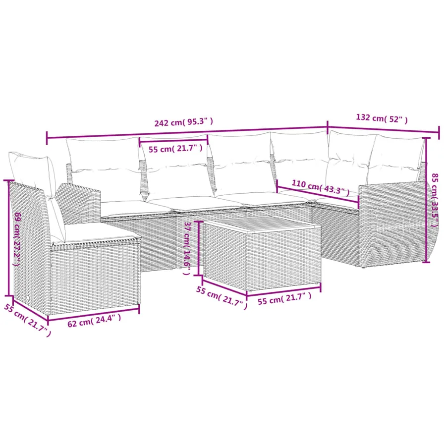 Salon de jardin avec coussins 7 pcs beige résine tressée - 8