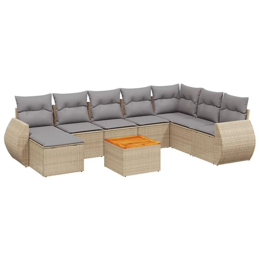 Salon de jardin avec coussins 9 pcs beige résine tressée - 2