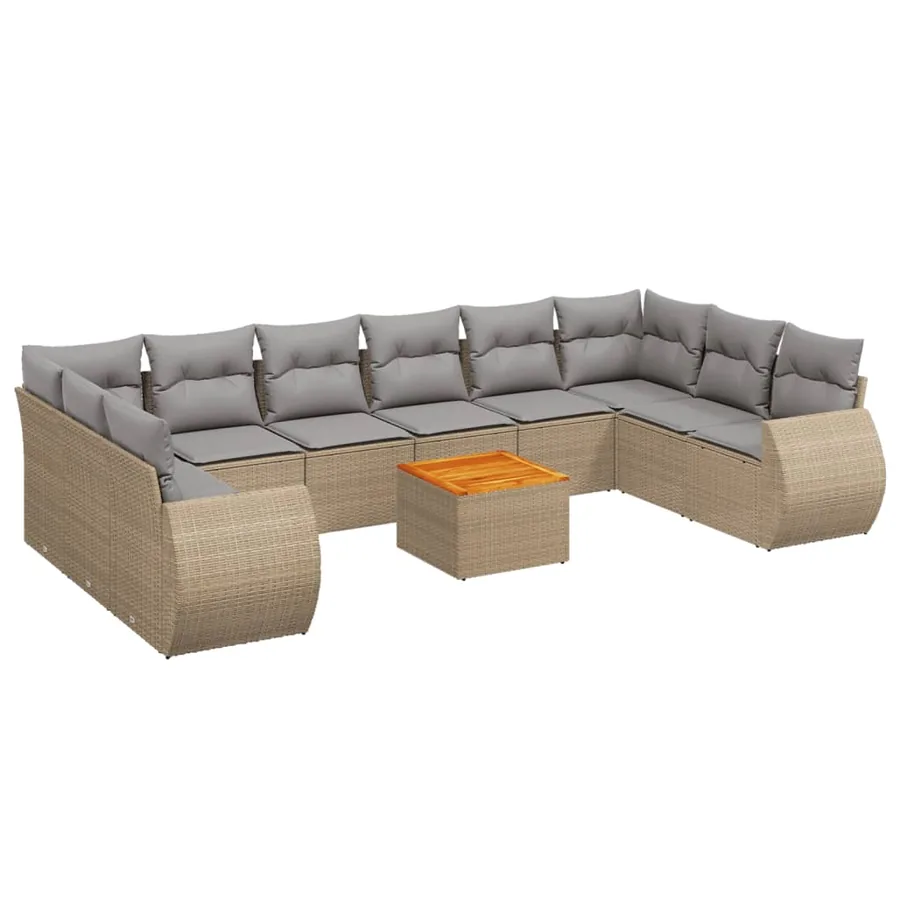 Salon de jardin 11 pcs avec coussins beige résine tressée - 2