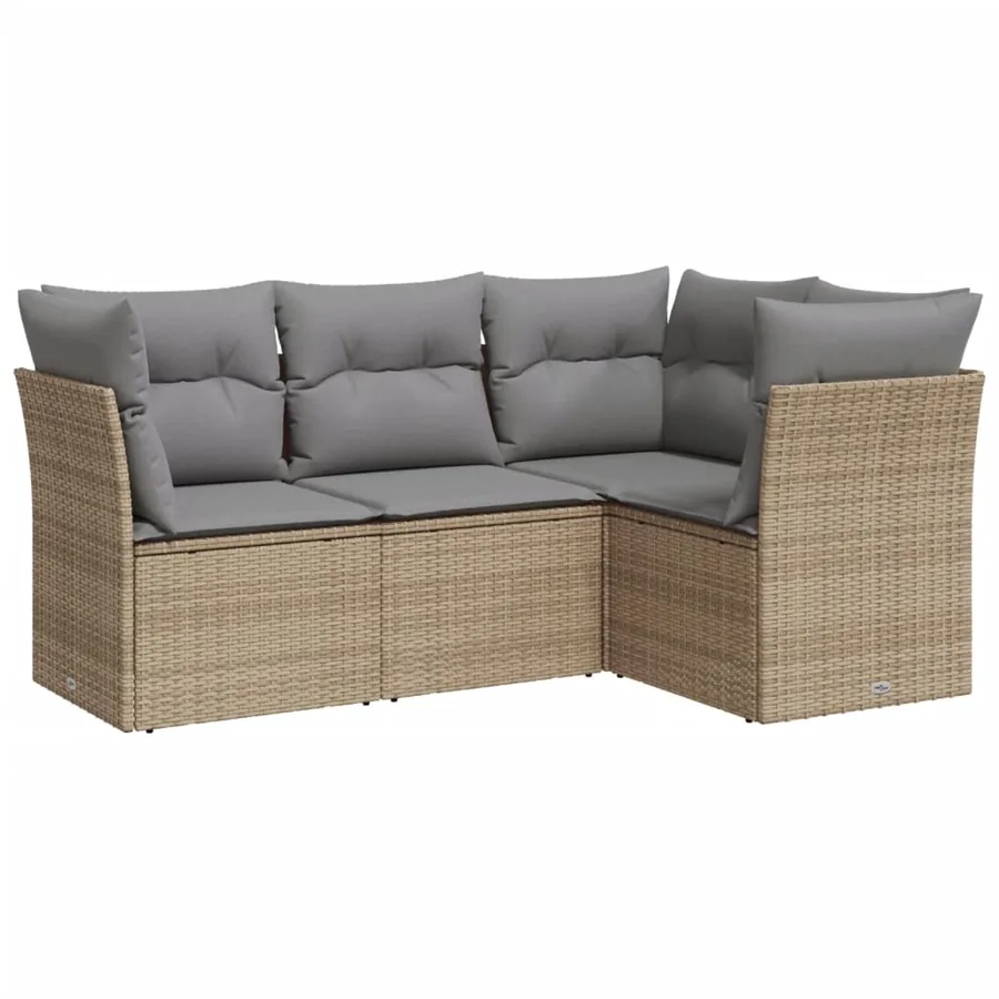 Salon de jardin avec coussins 4 pcs beige résine tressée - 2