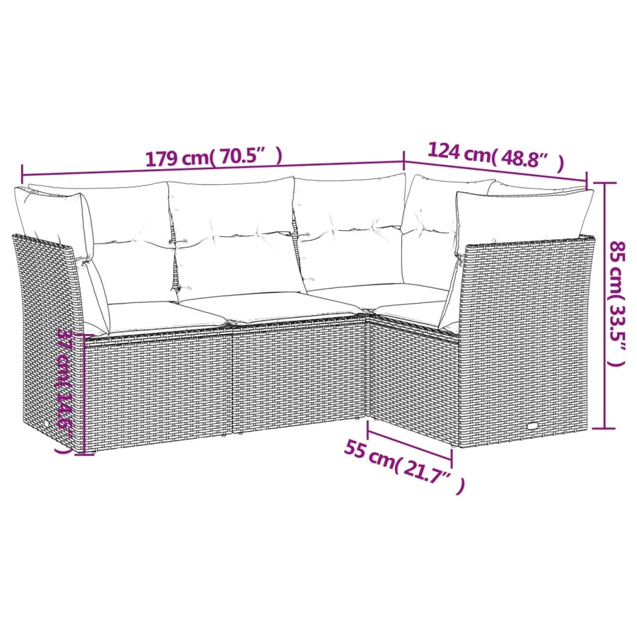 Salon de jardin avec coussins 4 pcs beige résine tressée - 3