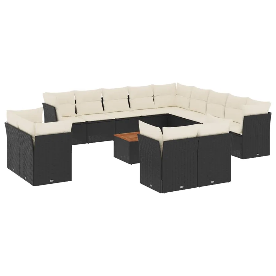 Salon de jardin avec coussins 14 pcs noir résine tressée - 2