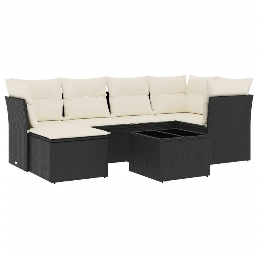 Salon de jardin 7 pcs avec coussins noir résine tressée 62 x 62 x 69 cm - 58,7 kg - 2