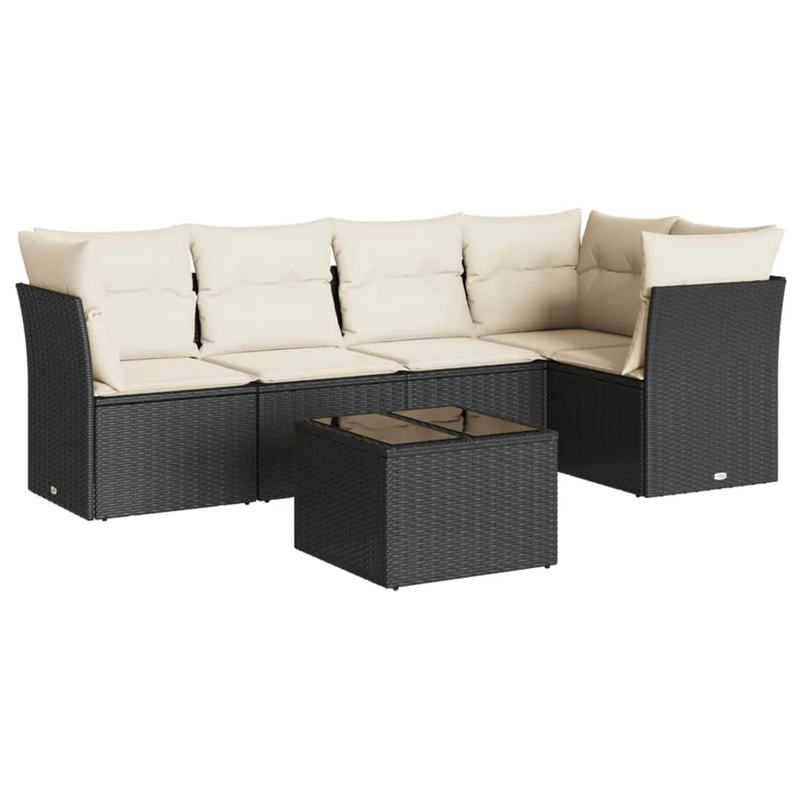 Salon de jardin 6 pcs avec coussins noir résine tressée - 2