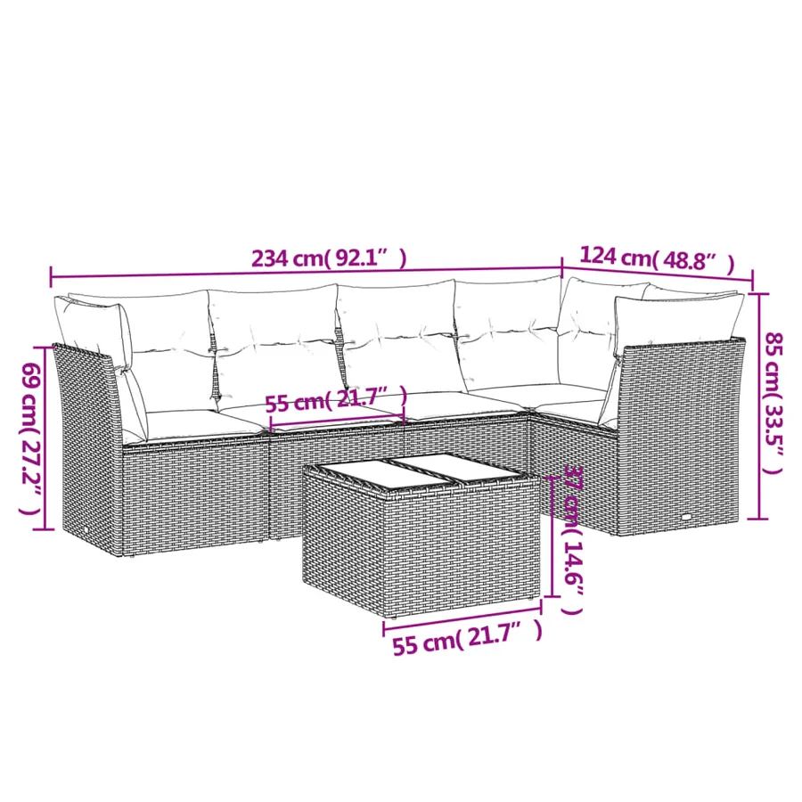 Salon de jardin 6 pcs avec coussins noir résine tressée - 3