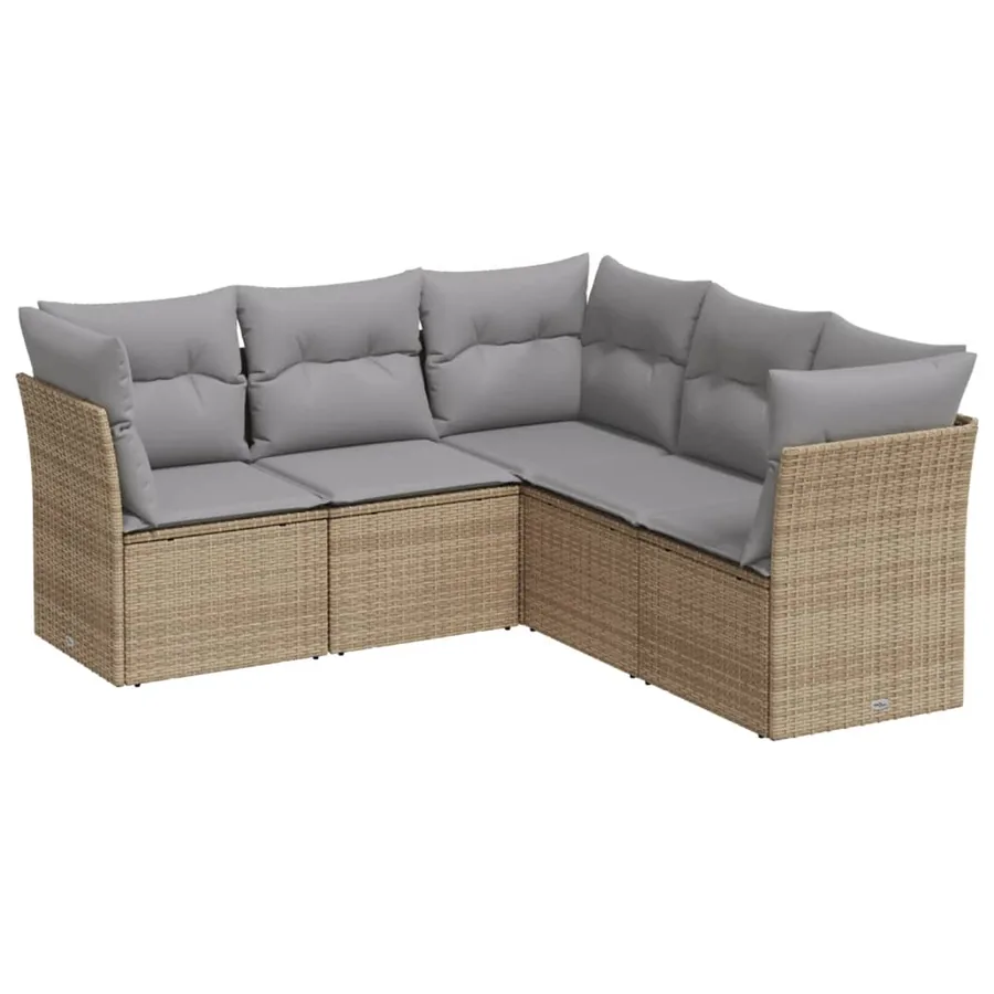 Salon de jardin avec coussins 5 pcs beige résine tressée - 2