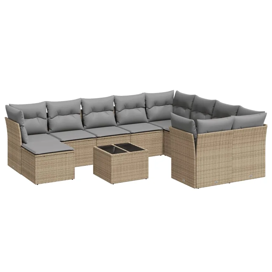Salon de jardin 11 pcs avec coussins beige résine tressée - 2