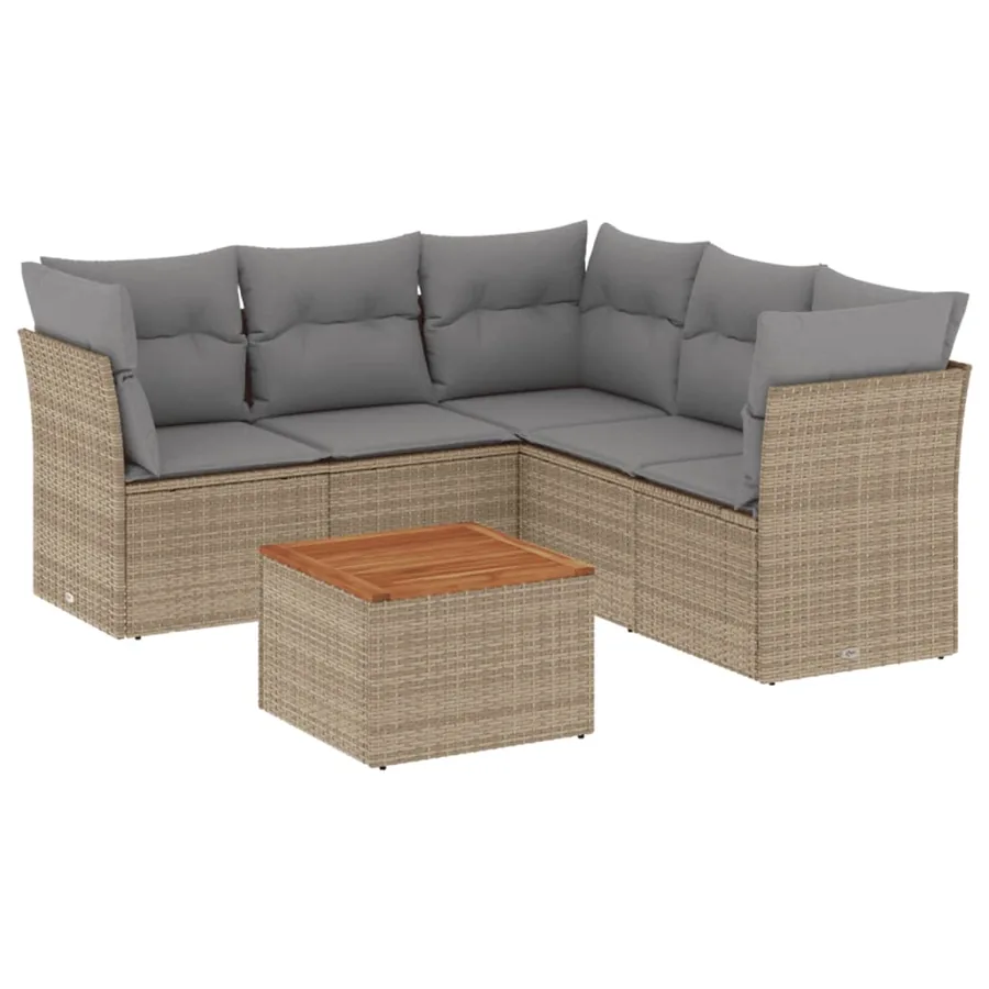Salon de jardin avec coussins 6pcs mélange beige résine tressée - 2