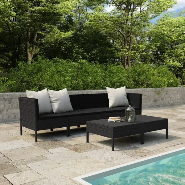 Salon de jardin 6 pcs avec coussins résine tressée noir