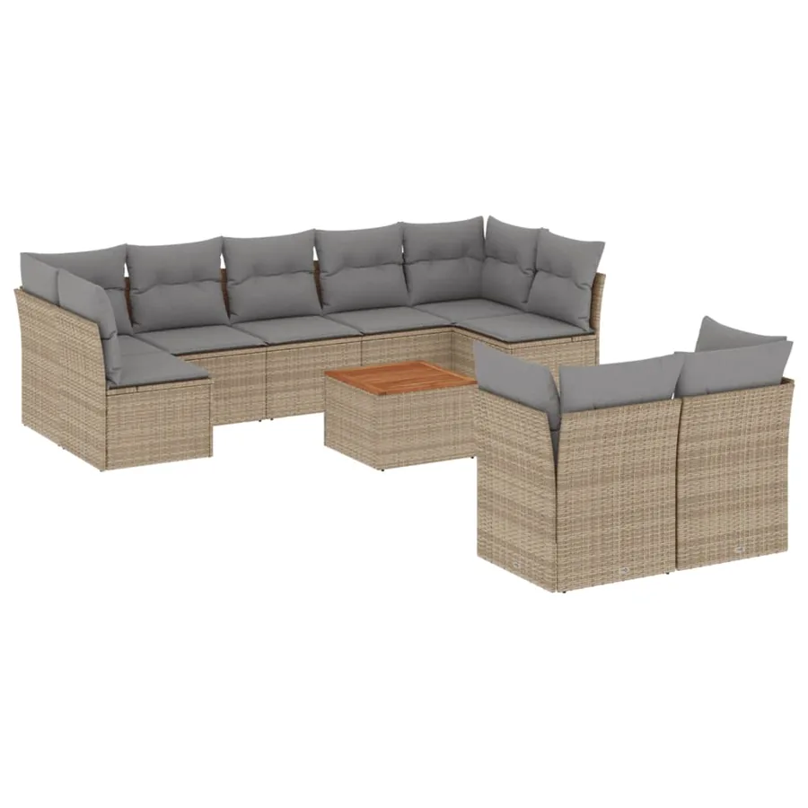 Salon de jardin et coussins 10 pcs mélange beige résine tressée - 2