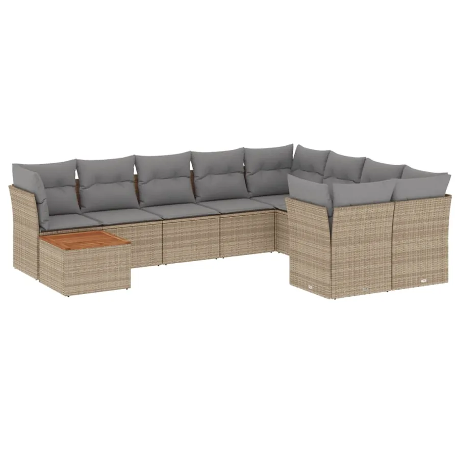 Salon de jardin et coussins 10 pcs mélange beige résine tressée - 2