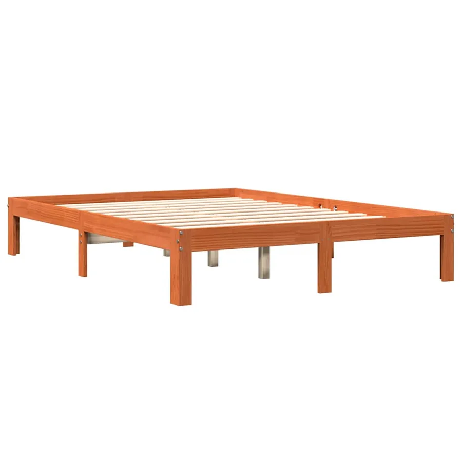 Cadre de lit sans matelas cire marron 140x190cm bois pin massif - 3