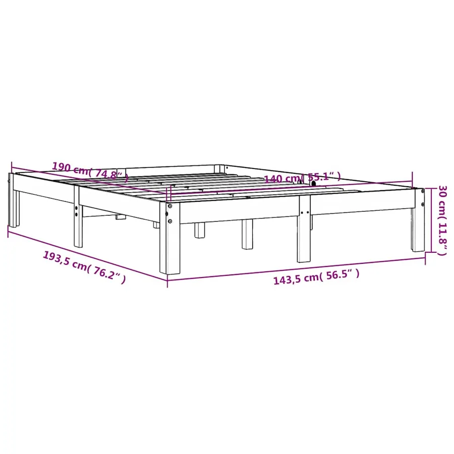 Cadre de lit sans matelas cire marron 140x190cm bois pin massif - 9