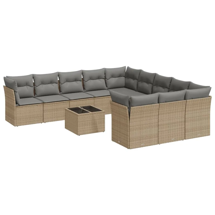 Salon de jardin avec coussins 12 pcs beige résine tressée - 2